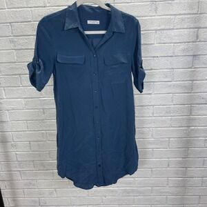 Equipment Femme Silk Button Down Shirt Dress Blue Womens XS Quiet Luxury Preppy